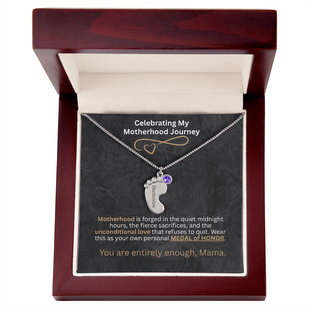 The "Motherhood Milestone" Baby Feet Birthstone Necklace