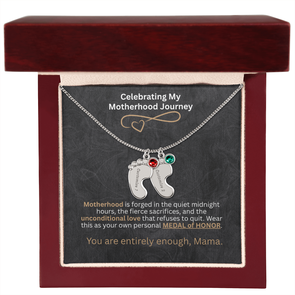 The "Motherhood Milestone" Baby Feet Birthstone Necklace