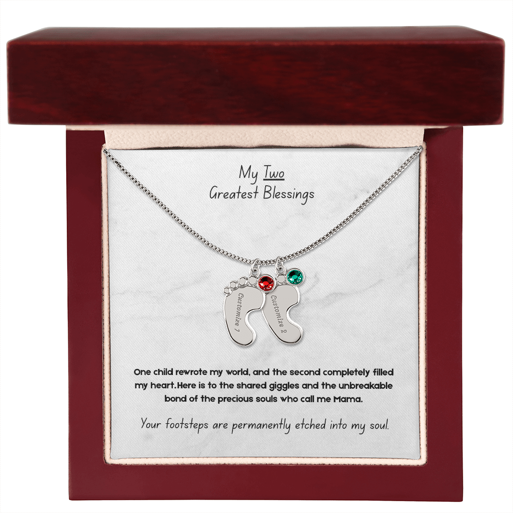The "Two Children Family" Baby Feet Birthstone Necklace