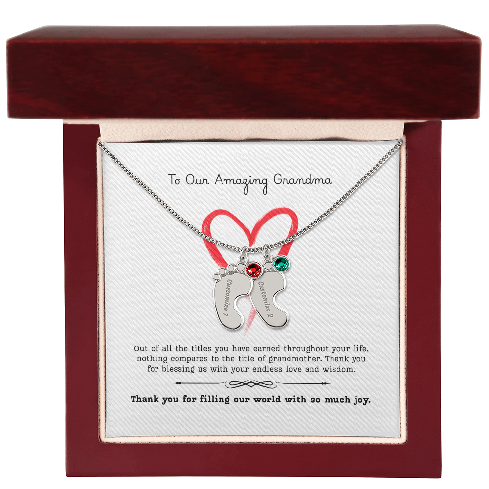 The "Grandmother's Legacy" Baby Feet Birthstone Necklace