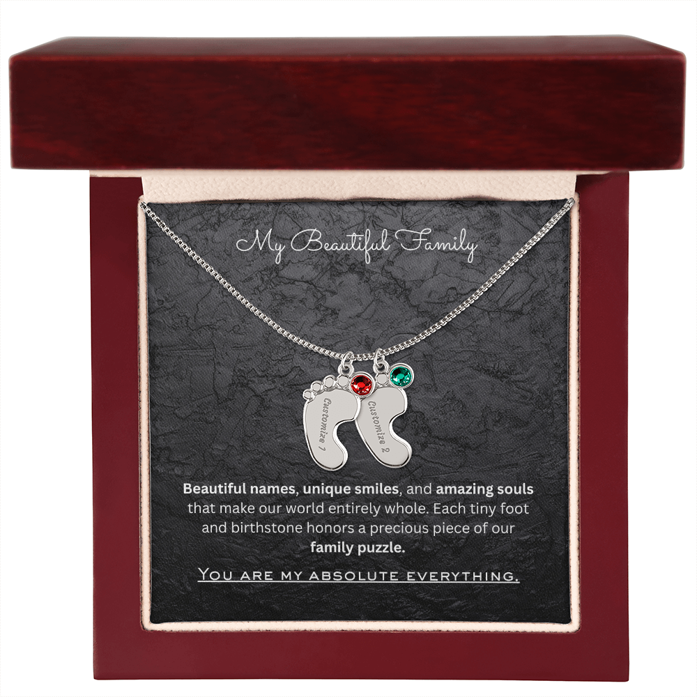 The "Three Children Trio" Baby Feet Birthstone Necklace