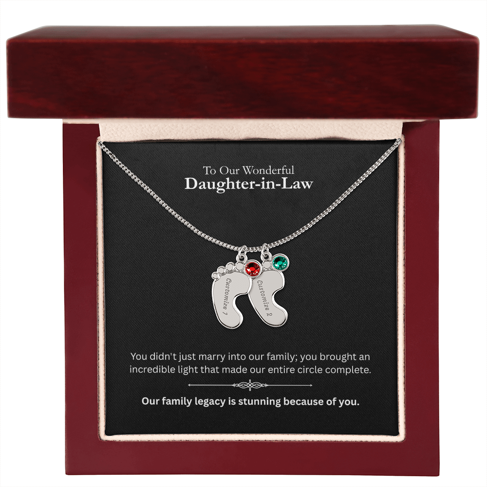 The "Daughter-in-Law Family" Baby Feet Birthstone Necklace