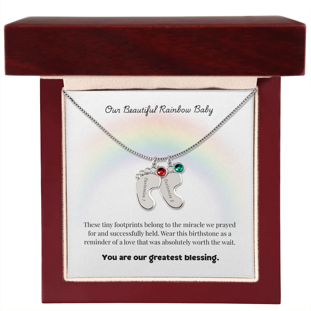 The "Rainbow Baby Blessing" Baby Feet Necklace