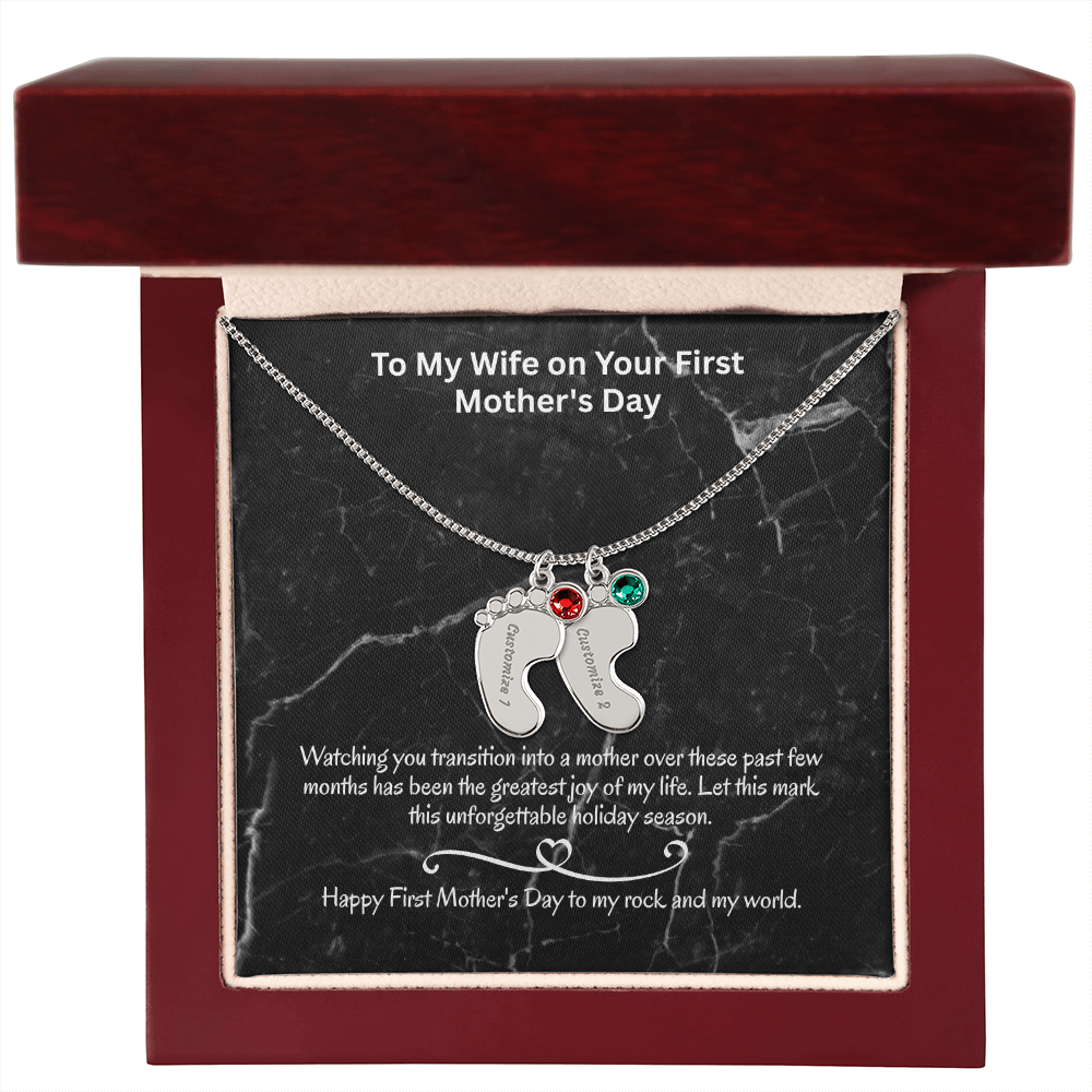 The "First Holiday Season" Baby Feet Birthstone Necklace