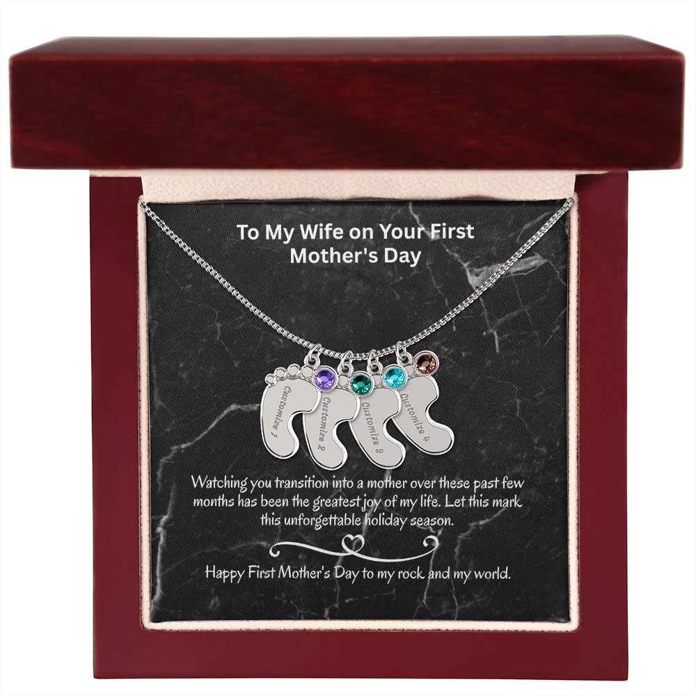 The "First Holiday Season" Baby Feet Birthstone Necklace