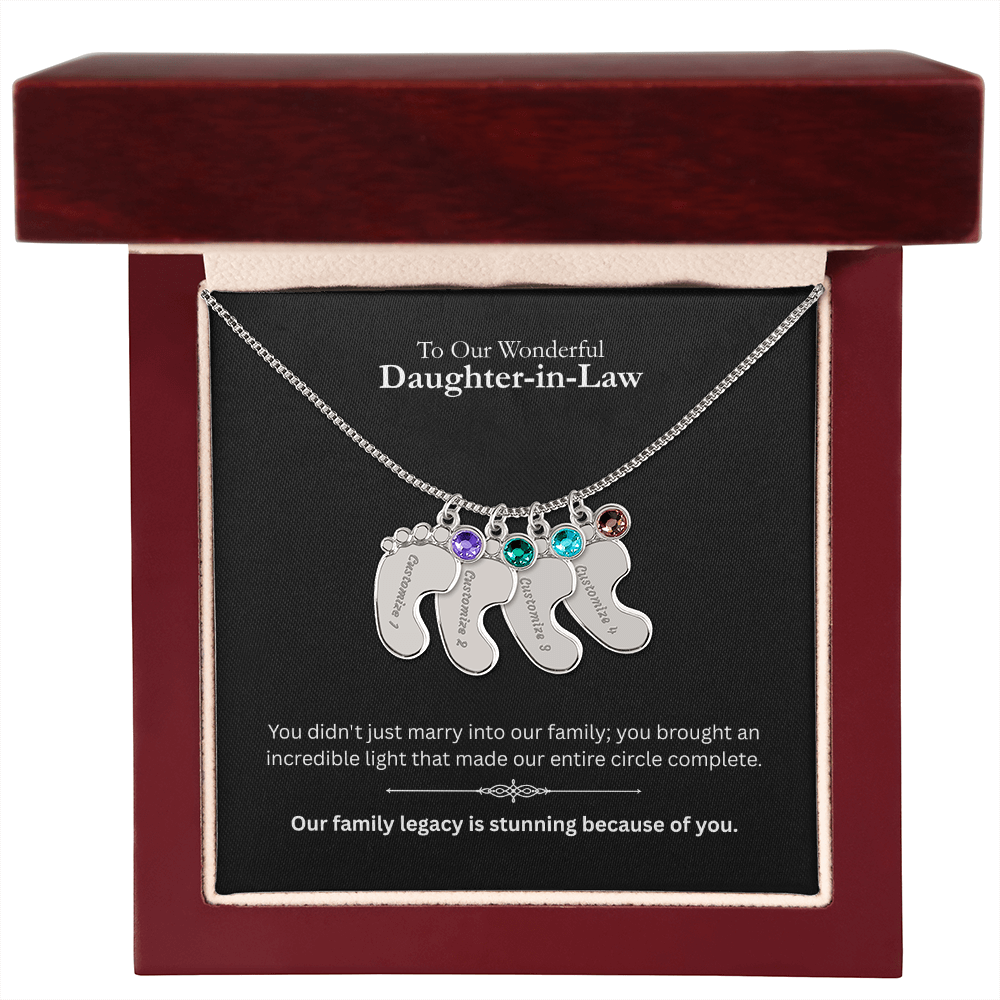 The "Daughter-in-Law Family" Baby Feet Birthstone Necklace