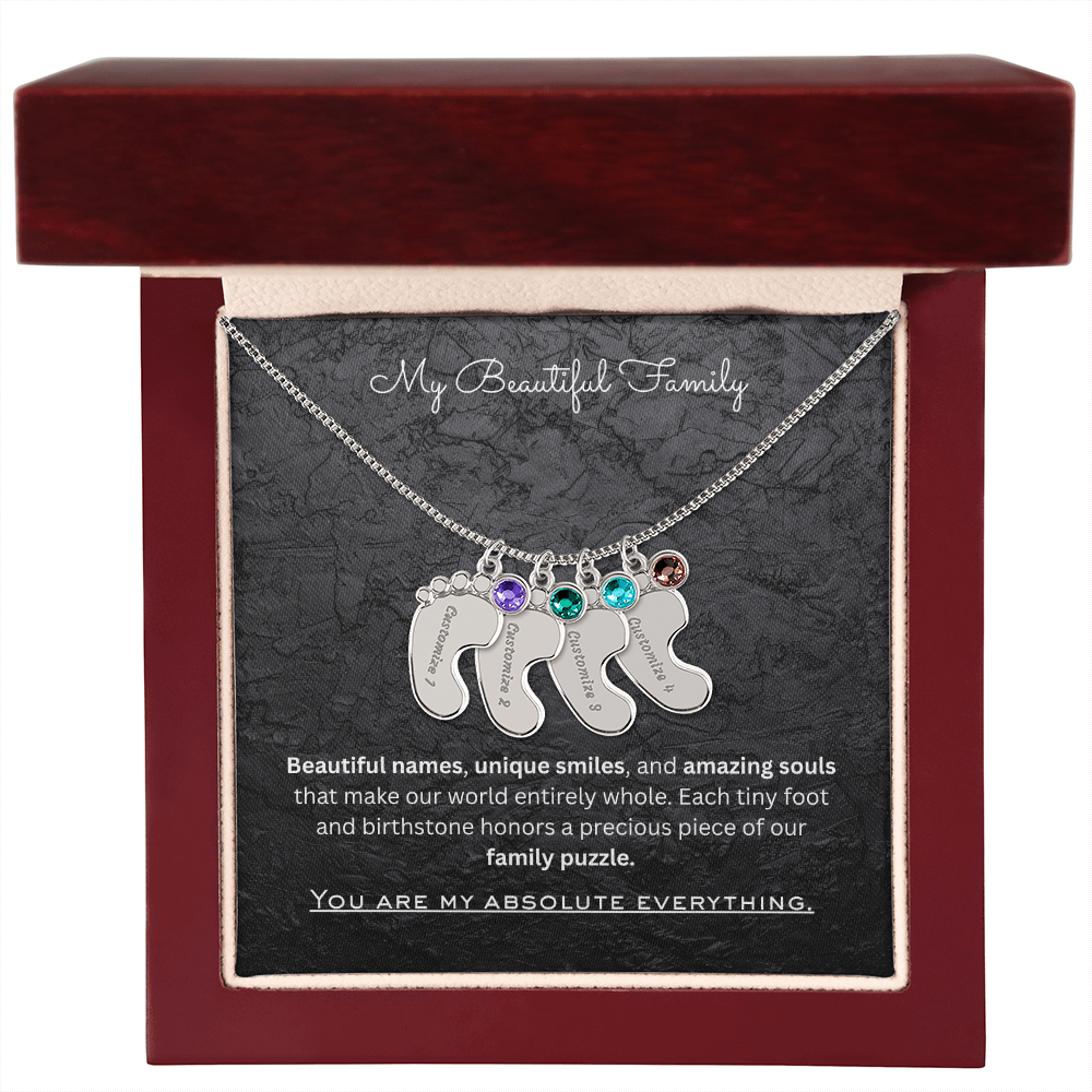 The "Three Children Trio" Baby Feet Birthstone Necklace