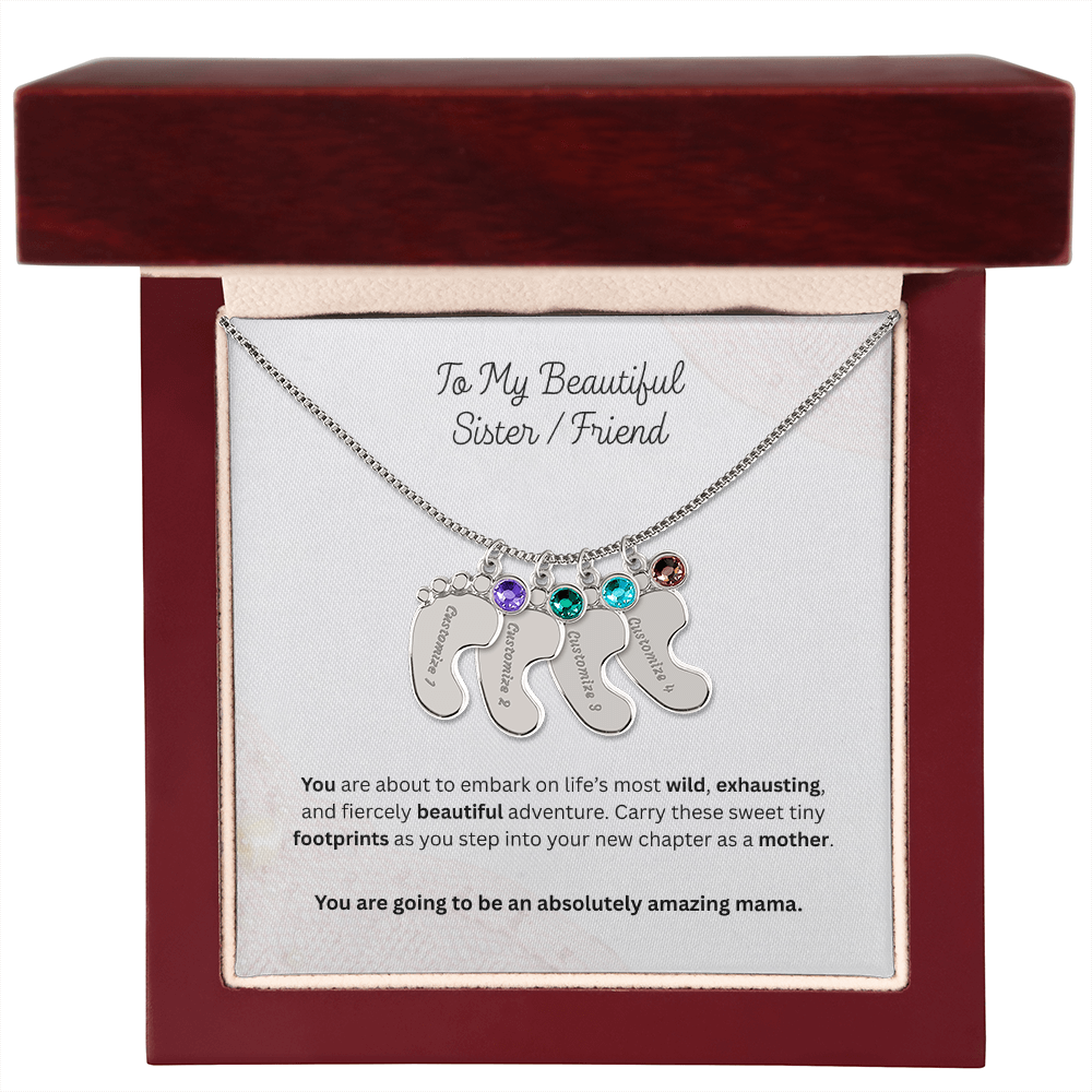 The "First-Time Mother" Baby Feet Birthstone Necklace