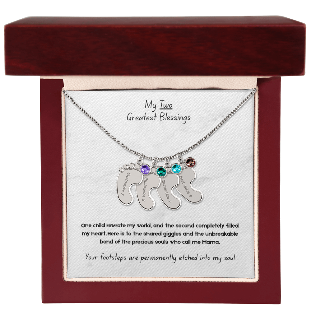 The "Two Children Family" Baby Feet Birthstone Necklace