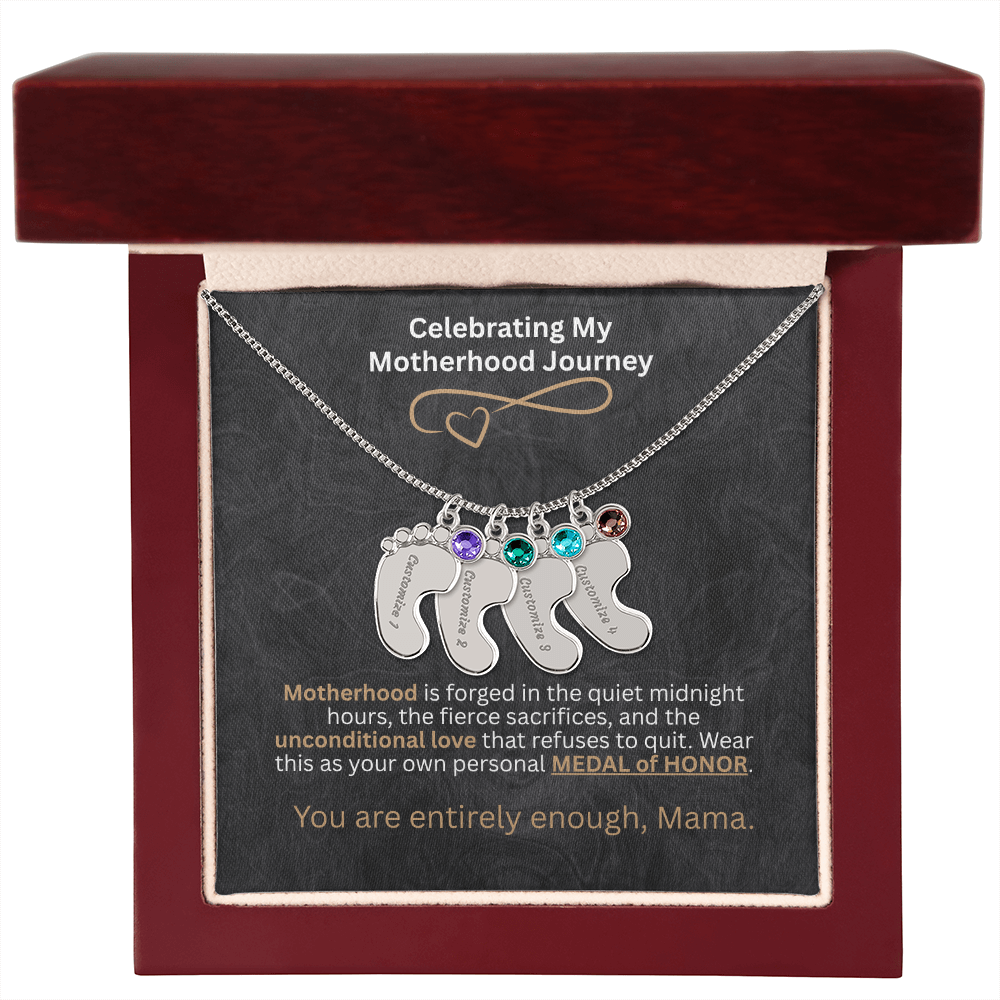 The "Motherhood Milestone" Baby Feet Birthstone Necklace