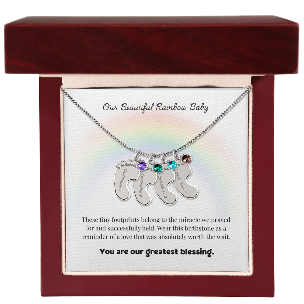 The "Rainbow Baby Blessing" Baby Feet Necklace