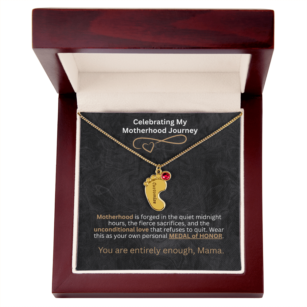 The "Motherhood Milestone" Baby Feet Birthstone Necklace