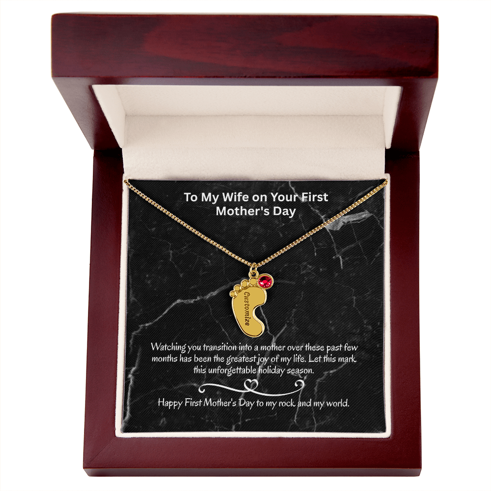 The "First Holiday Season" Baby Feet Birthstone Necklace