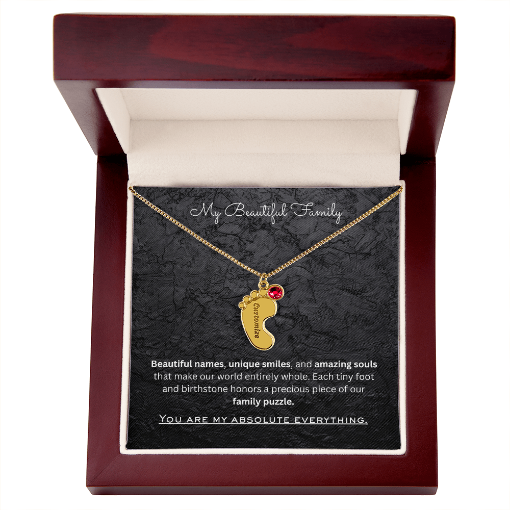 The "Three Children Trio" Baby Feet Birthstone Necklace