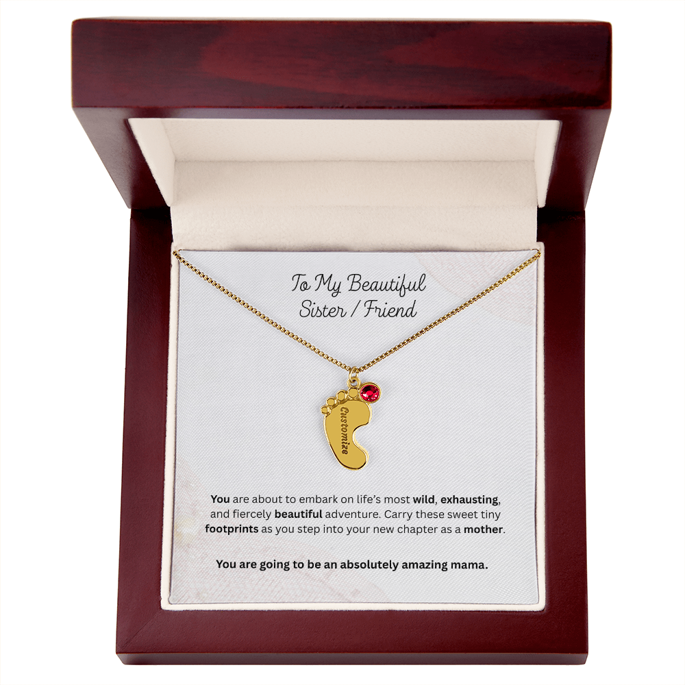 The "First-Time Mother" Baby Feet Birthstone Necklace