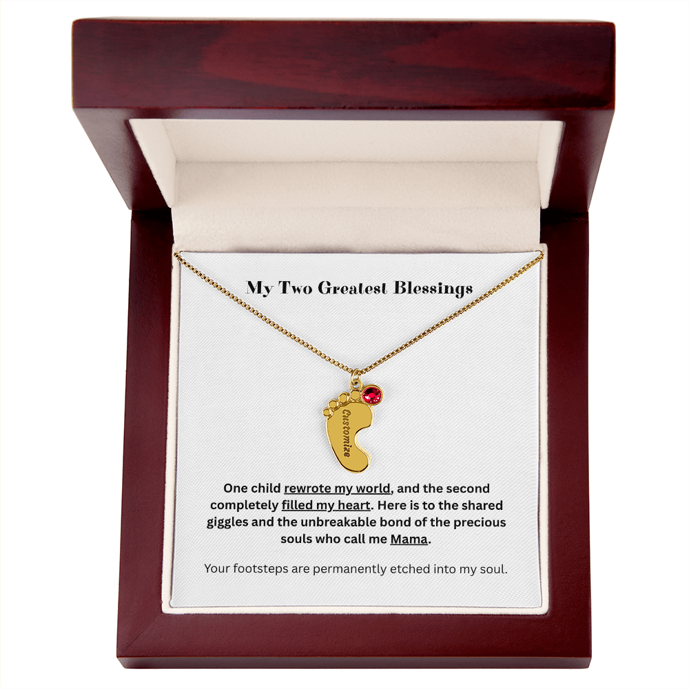 The "Two Children Family" Baby Feet Birthstone Necklace