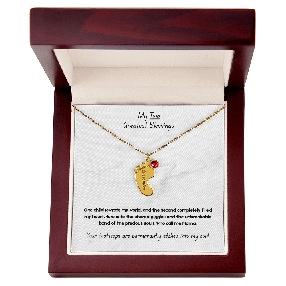 The "Two Children Family" Baby Feet Birthstone Necklace
