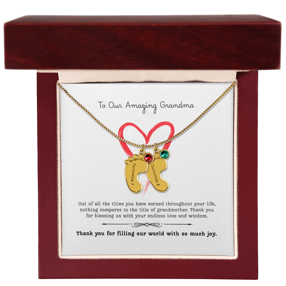 The "Grandmother's Legacy" Baby Feet Birthstone Necklace
