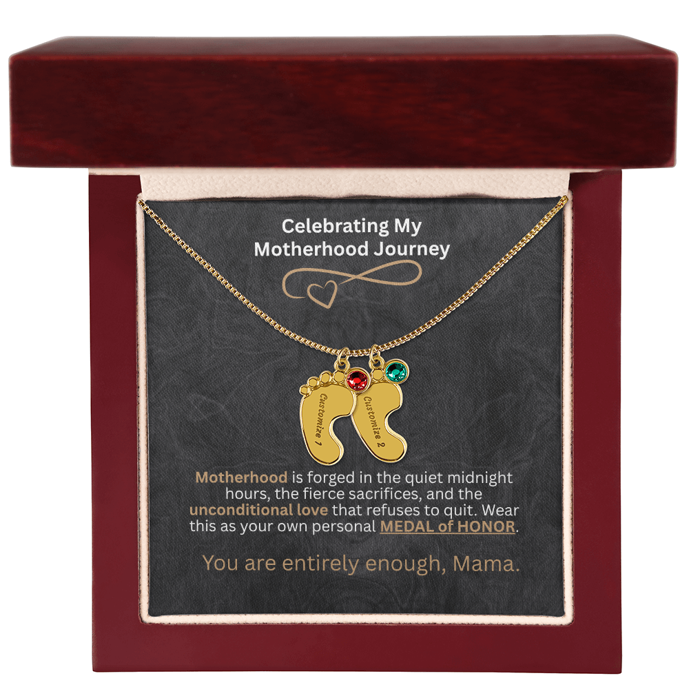 The "Motherhood Milestone" Baby Feet Birthstone Necklace