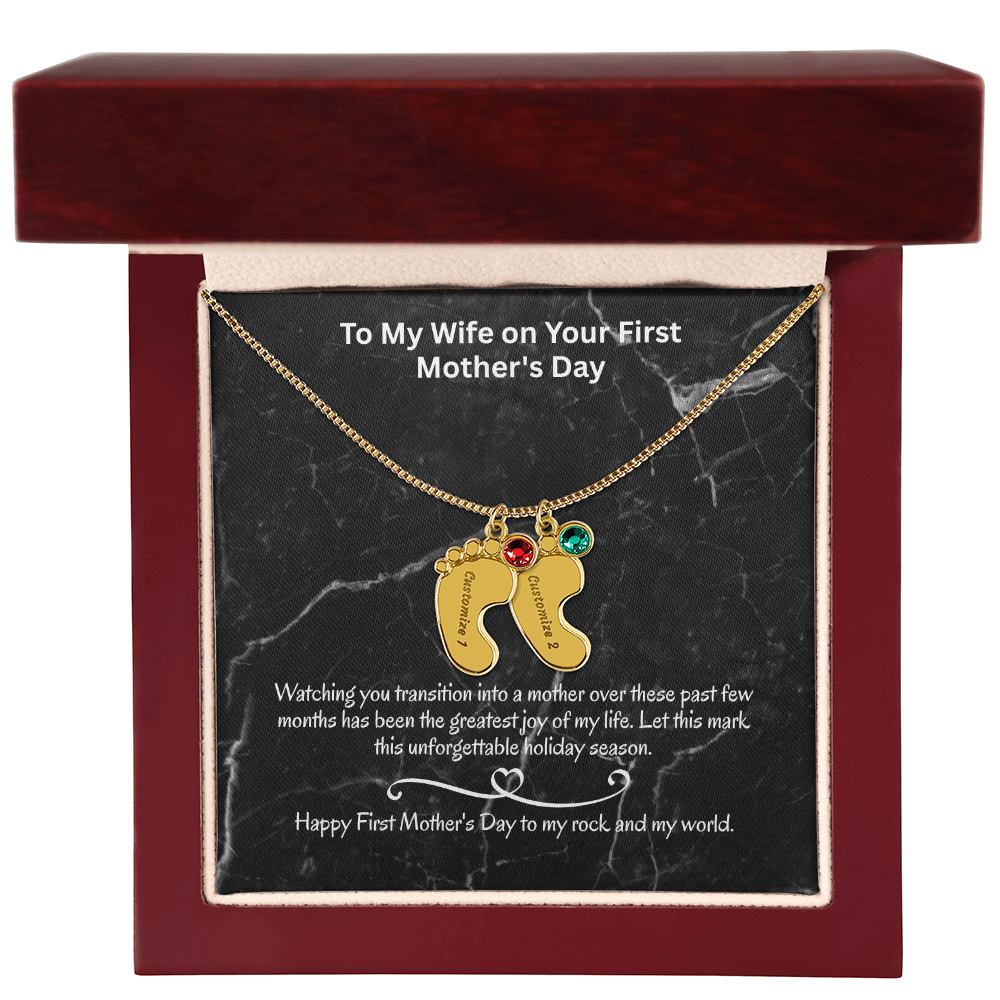 The "First Holiday Season" Baby Feet Birthstone Necklace