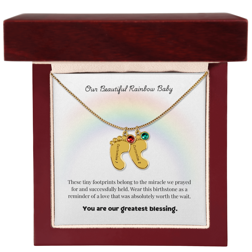The "Rainbow Baby Blessing" Baby Feet Necklace