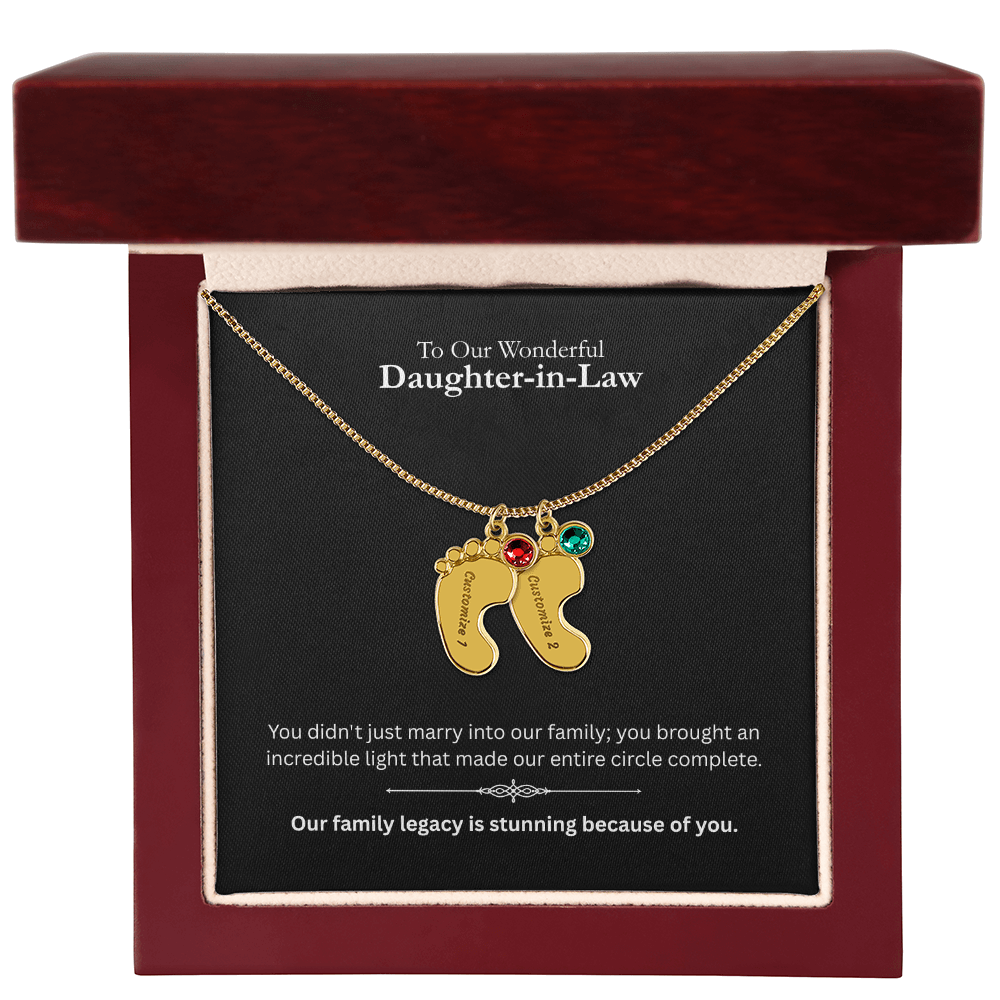 The "Daughter-in-Law Family" Baby Feet Birthstone Necklace
