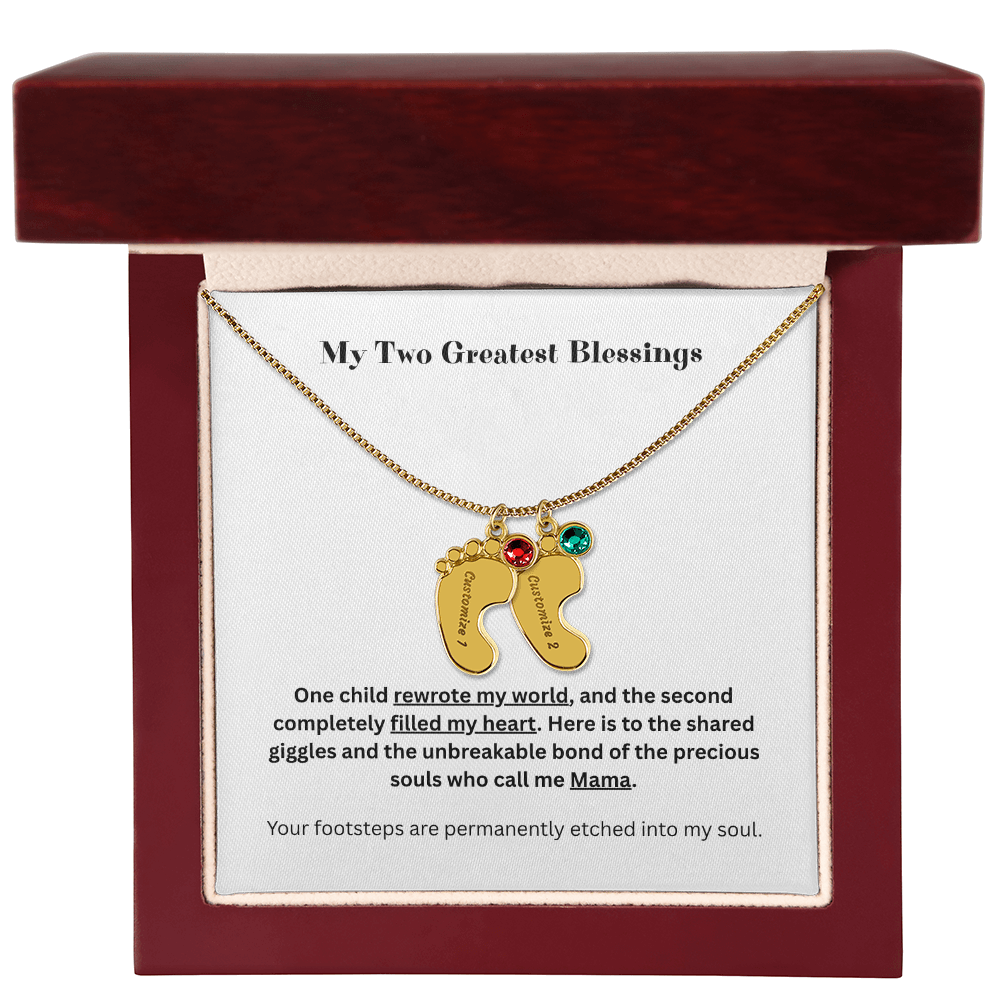 The "Two Children Family" Baby Feet Birthstone Necklace