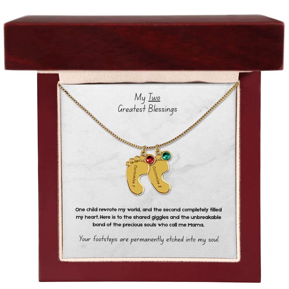 The "Two Children Family" Baby Feet Birthstone Necklace