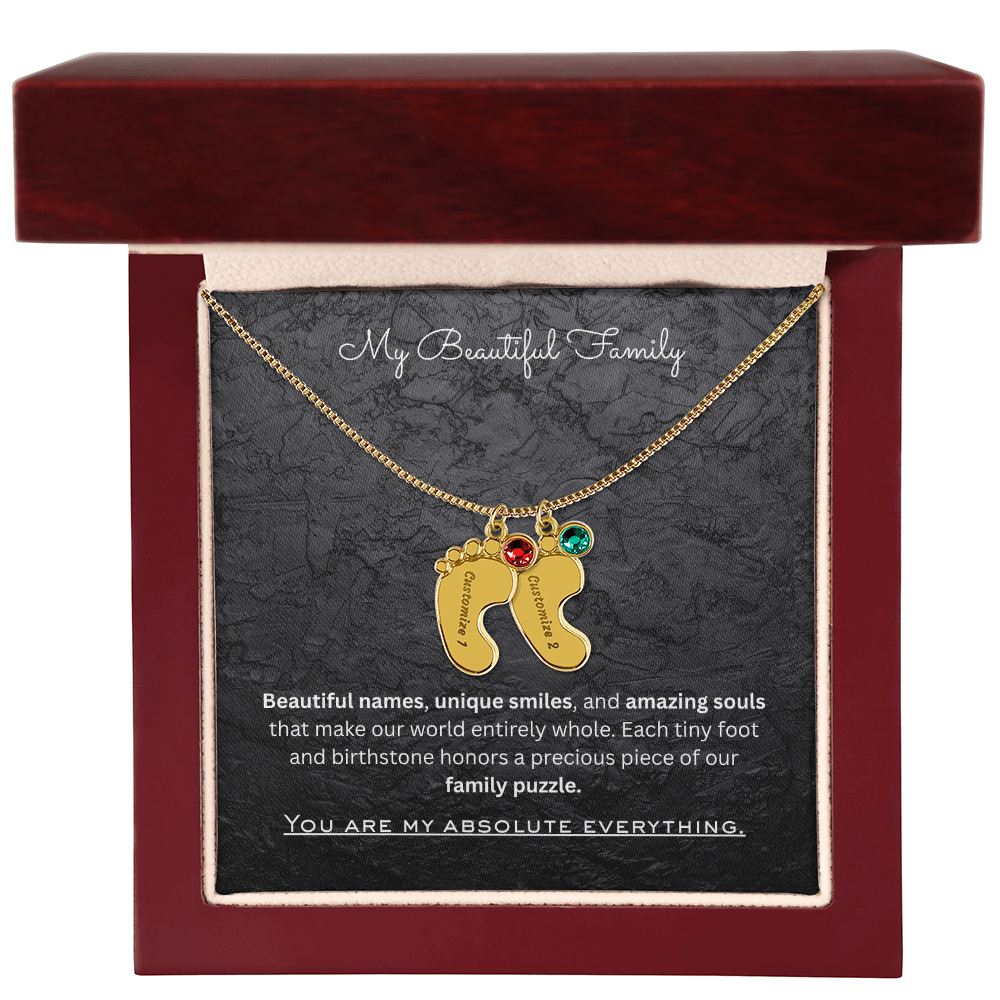 The "Three Children Trio" Baby Feet Birthstone Necklace