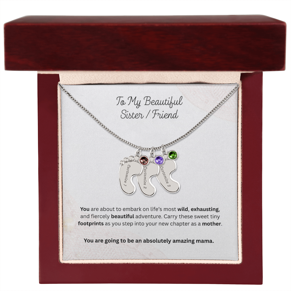 The "First-Time Mother" Baby Feet Birthstone Necklace