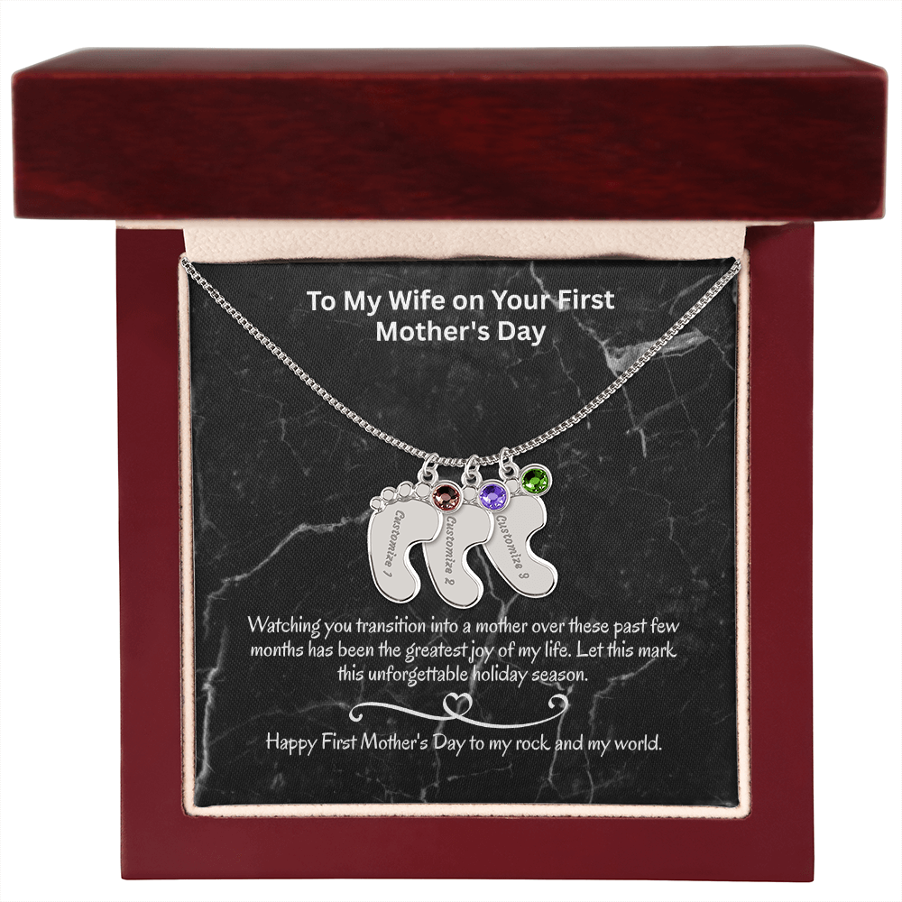 The "First Holiday Season" Baby Feet Birthstone Necklace