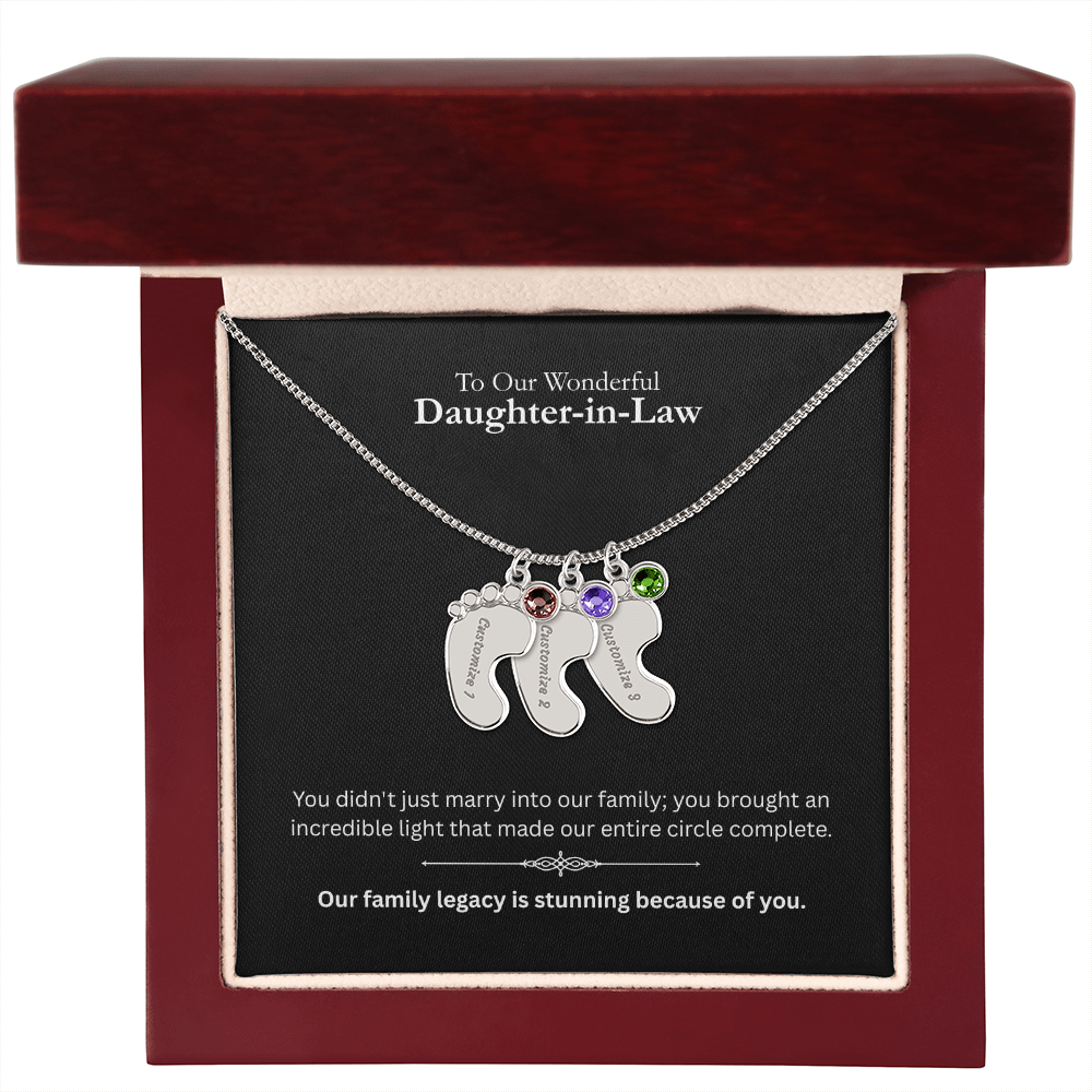 The "Daughter-in-Law Family" Baby Feet Birthstone Necklace