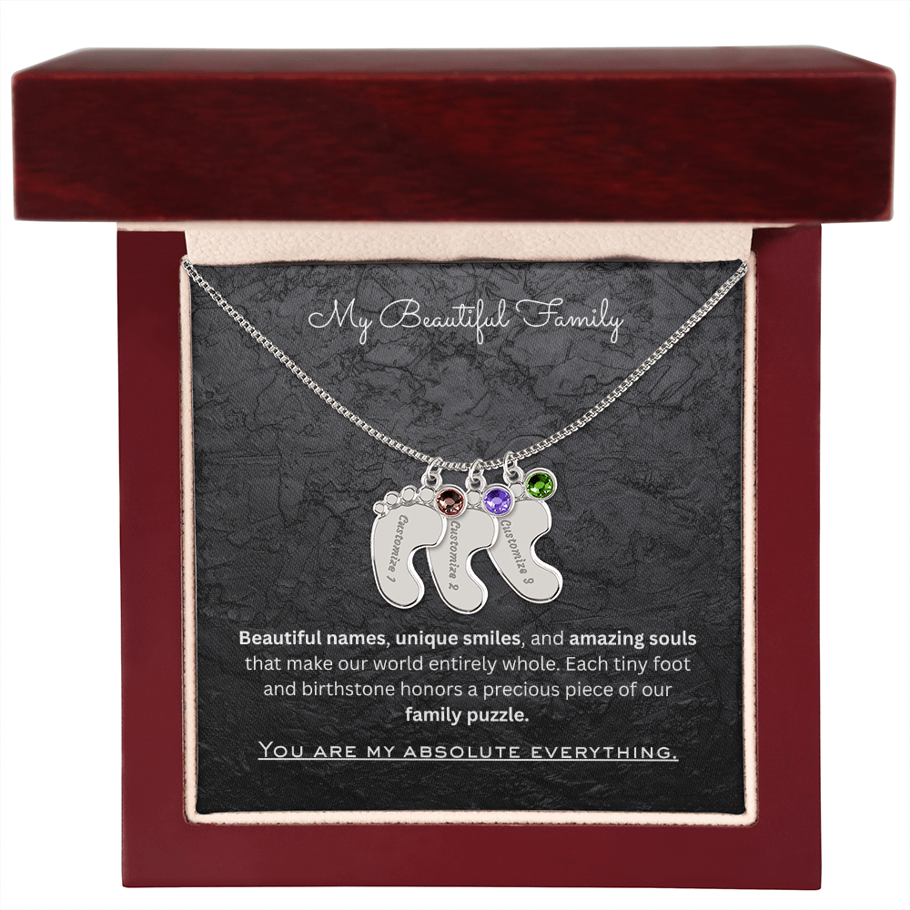 The "Three Children Trio" Baby Feet Birthstone Necklace
