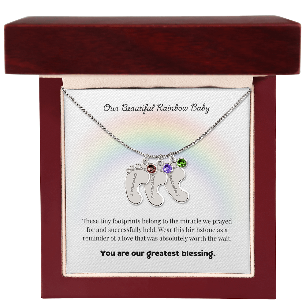 The "Rainbow Baby Blessing" Baby Feet Necklace
