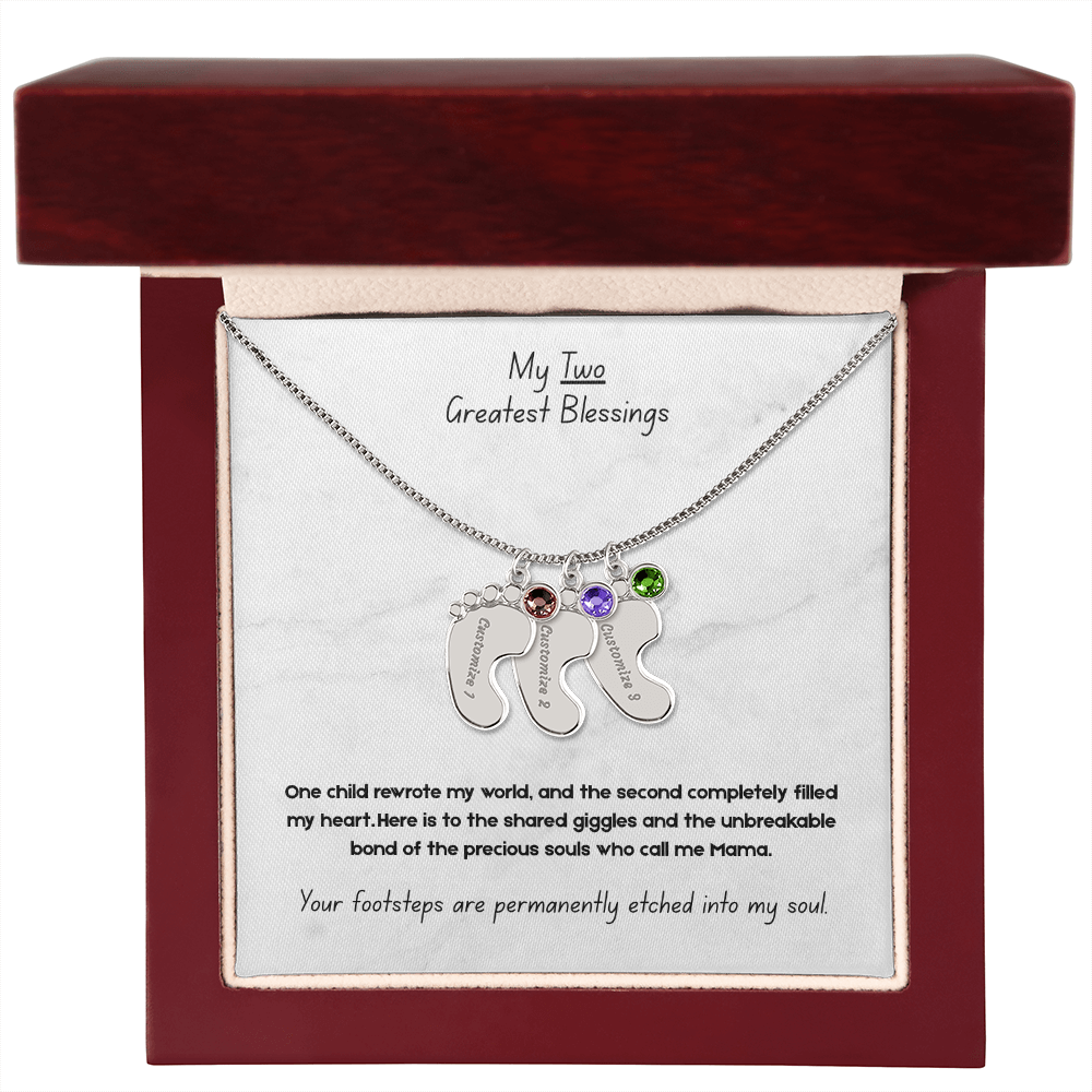 The "Two Children Family" Baby Feet Birthstone Necklace