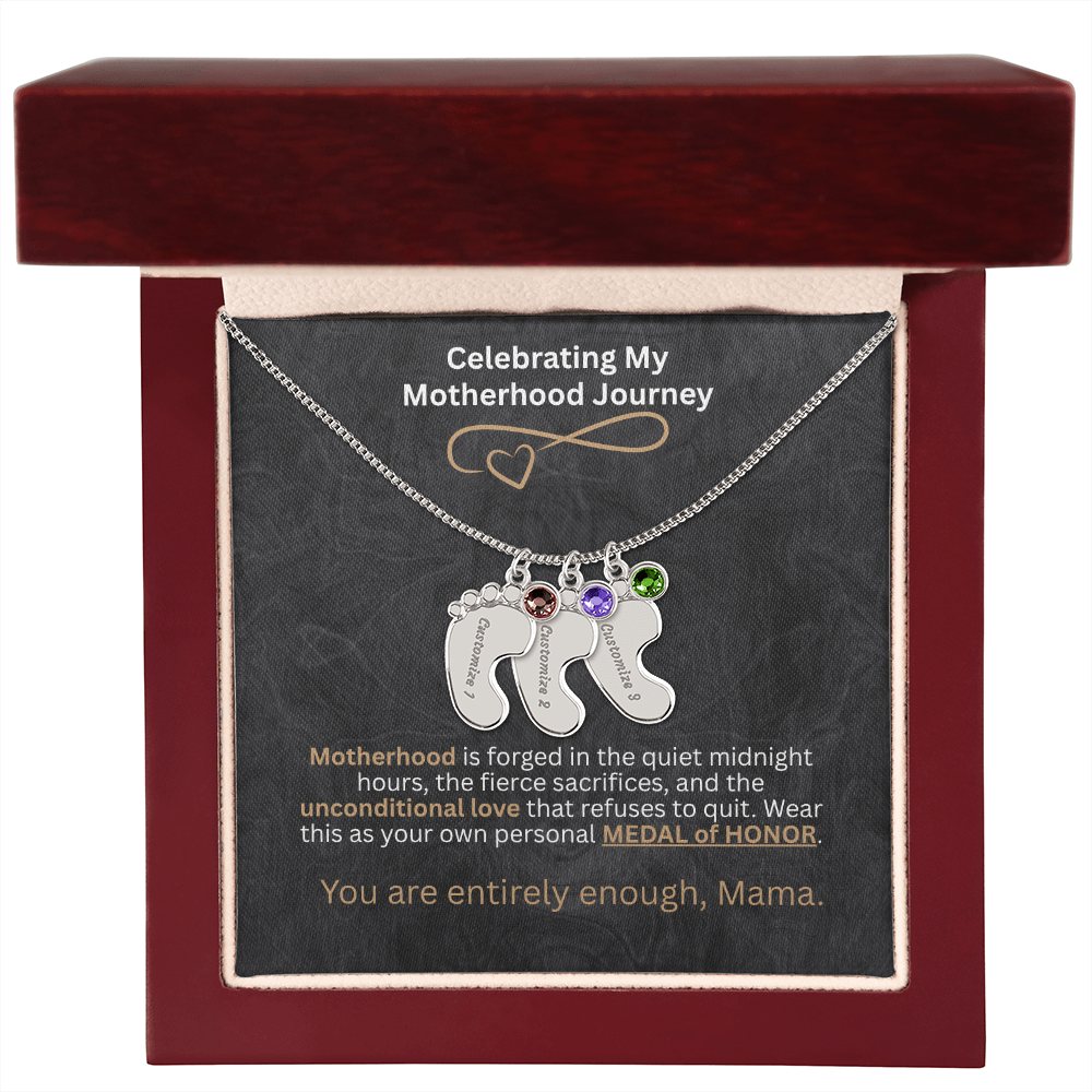 The "Motherhood Milestone" Baby Feet Birthstone Necklace