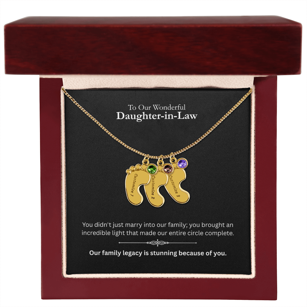 The "Daughter-in-Law Family" Baby Feet Birthstone Necklace