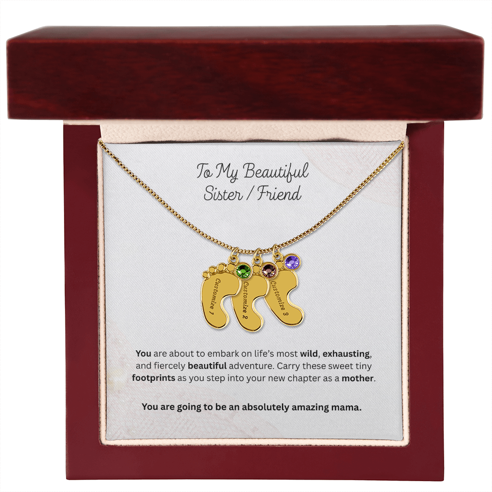 The "First-Time Mother" Baby Feet Birthstone Necklace