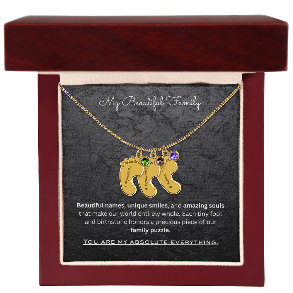 The "Three Children Trio" Baby Feet Birthstone Necklace