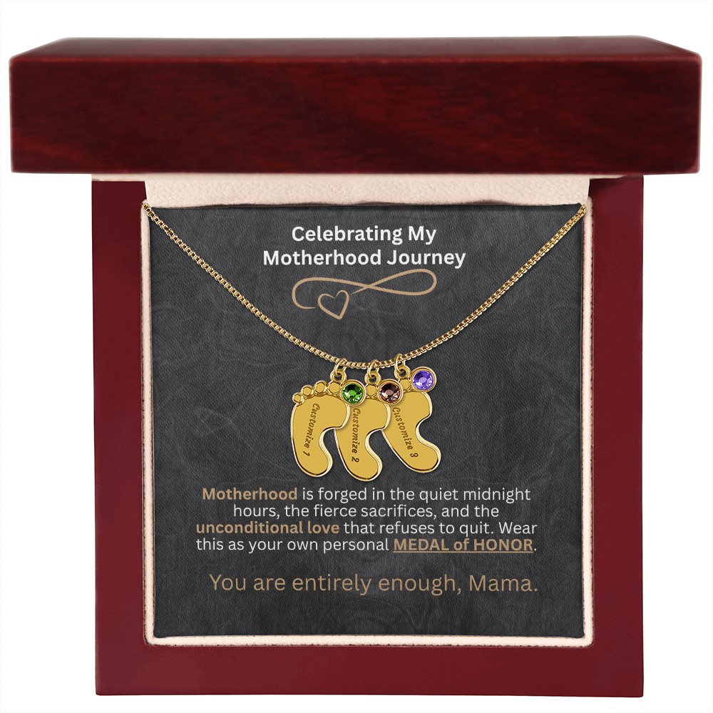 The "Motherhood Milestone" Baby Feet Birthstone Necklace