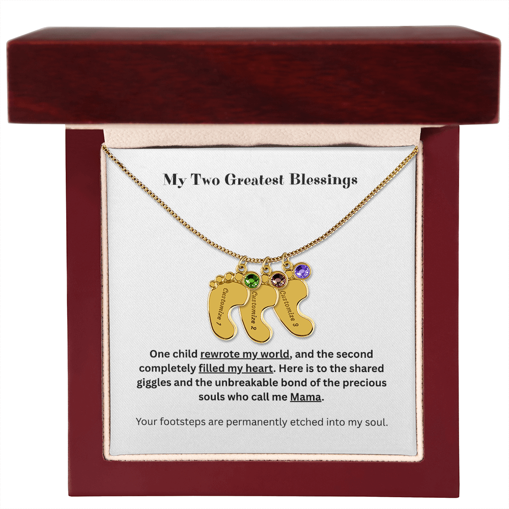 The "Two Children Family" Baby Feet Birthstone Necklace