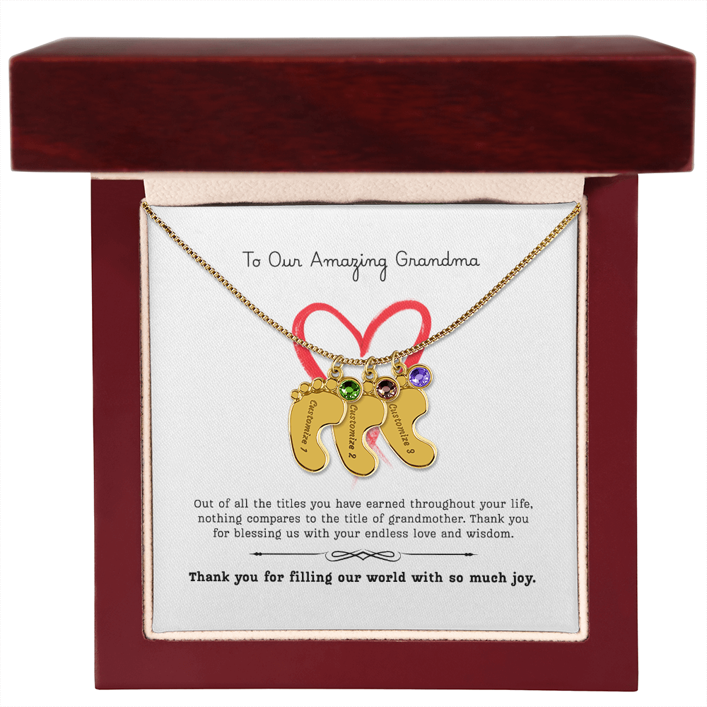 The "Grandmother's Legacy" Baby Feet Birthstone Necklace