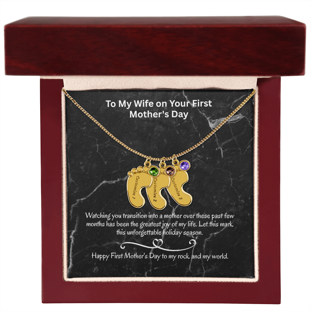 The "First Holiday Season" Baby Feet Birthstone Necklace