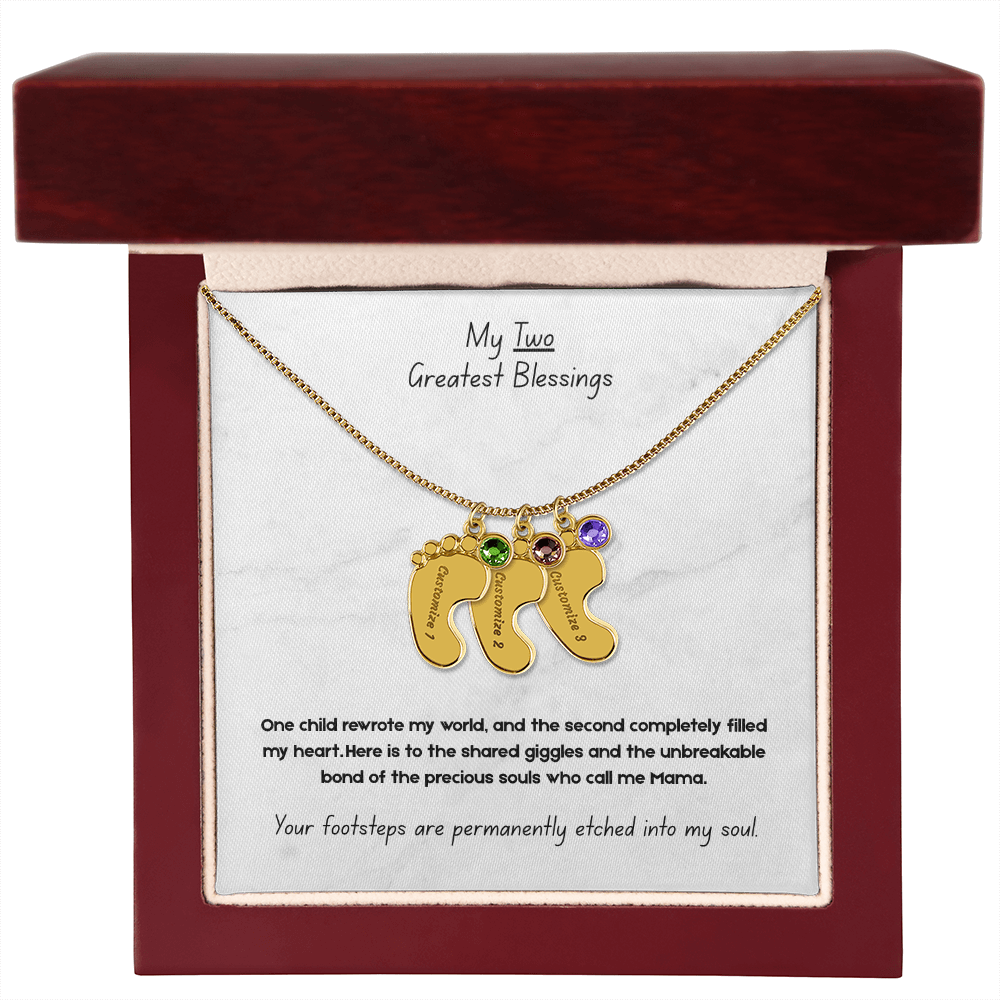 The "Two Children Family" Baby Feet Birthstone Necklace