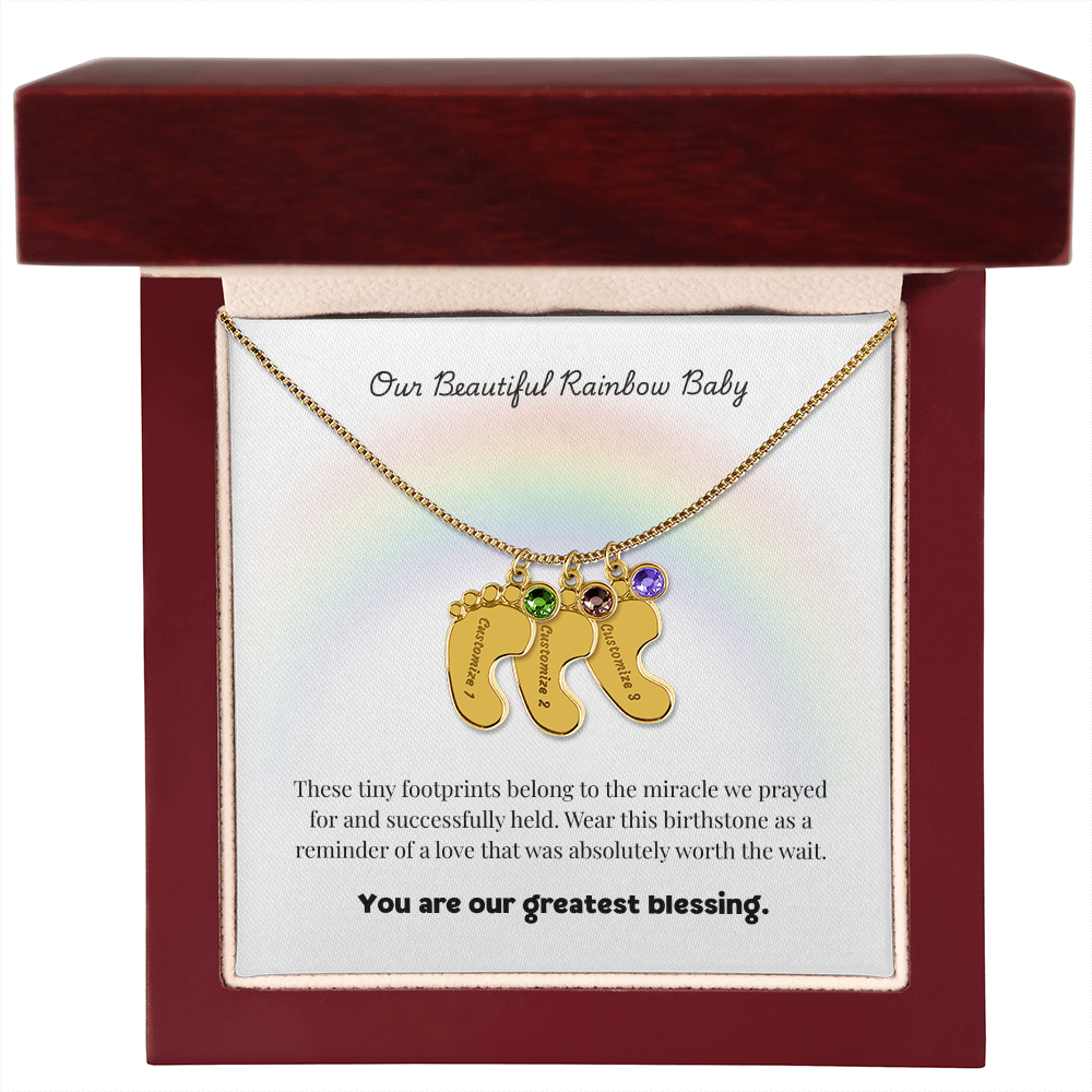 The "Rainbow Baby Blessing" Baby Feet Necklace