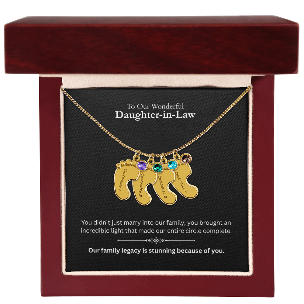 The "Daughter-in-Law Family" Baby Feet Birthstone Necklace