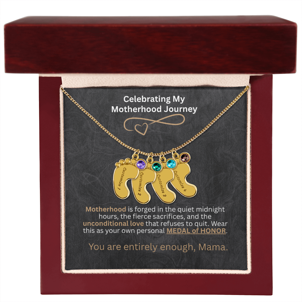 The "Motherhood Milestone" Baby Feet Birthstone Necklace