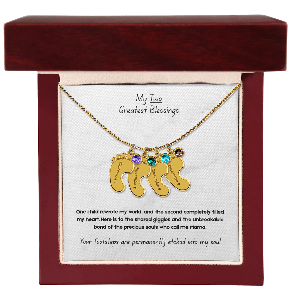 The "Two Children Family" Baby Feet Birthstone Necklace