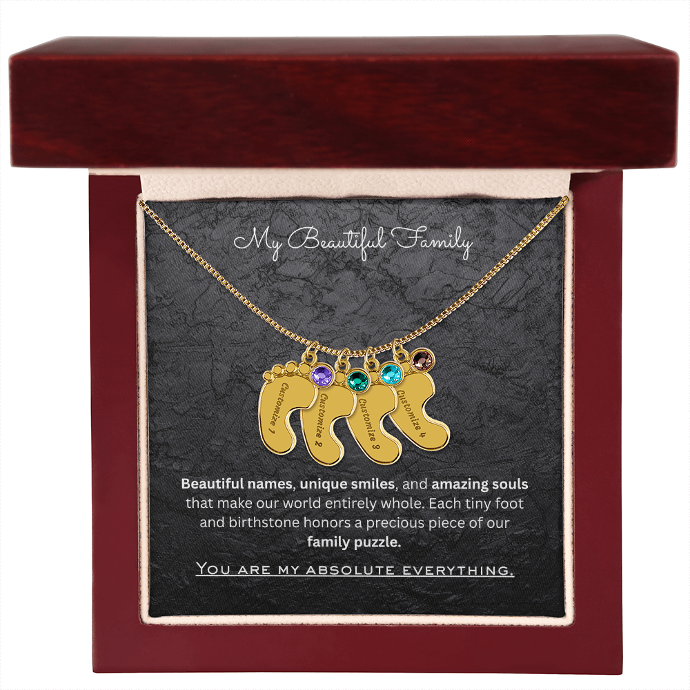 The "Three Children Trio" Baby Feet Birthstone Necklace