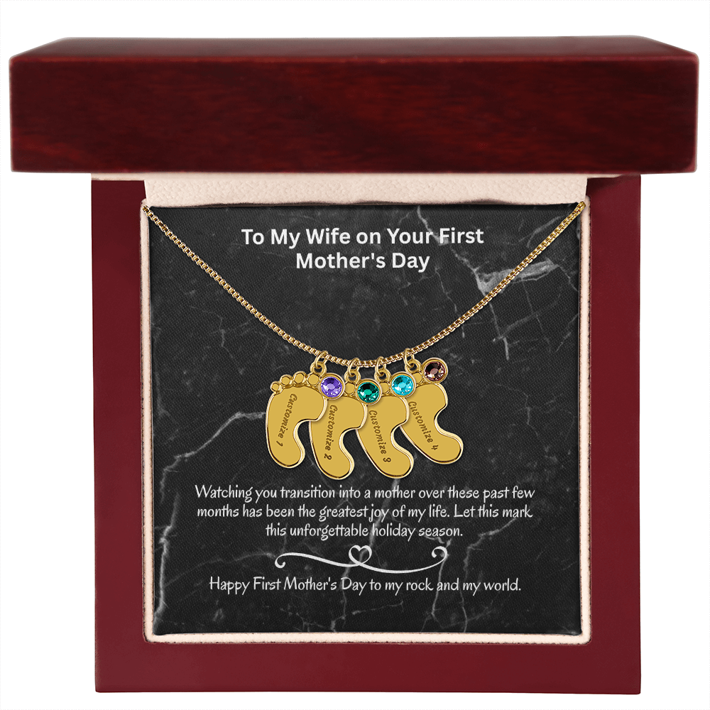 The "First Holiday Season" Baby Feet Birthstone Necklace